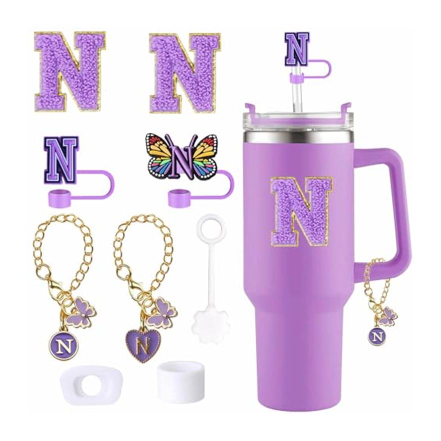 Cup Accessories Set Butterfly Straw Cover Cap for Stanley 30Oz/40Oz Sticker Decorations Initial Letter Charm Personalized