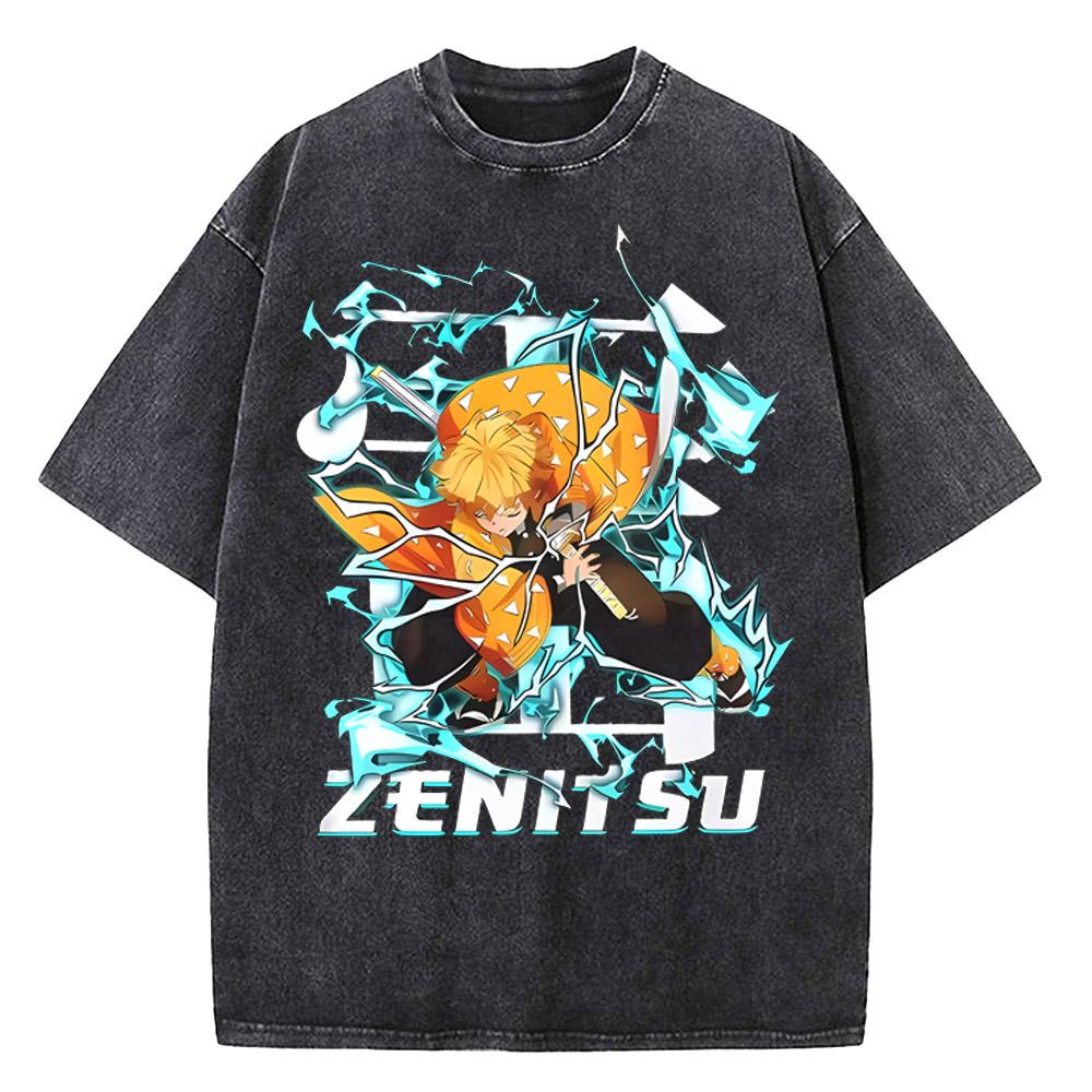 Harajuku Demon Slayer Grafik T-Shirt Herren Vintage Anime Gewaschene T-Shirts für Damen Streetwear Sommer T-Shirts T-Shirt