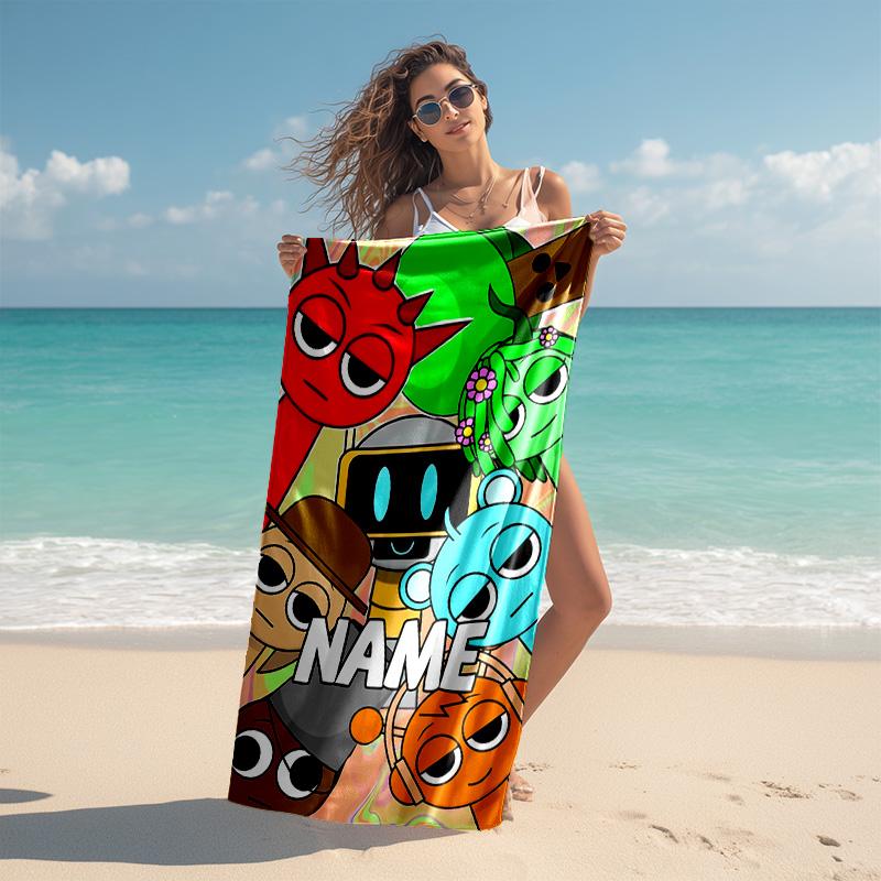 Personalized Customized Proof Beach Towel with Sprunki Themed Pattern - Soft, Absorbent,quick-drying,perfect Swimming,camping&bathing