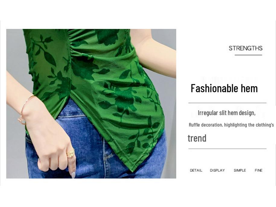 2022 Letní Sexy Síťovaná Blůza v Čínském Retro Stylu s Žabkovými Knoflíky