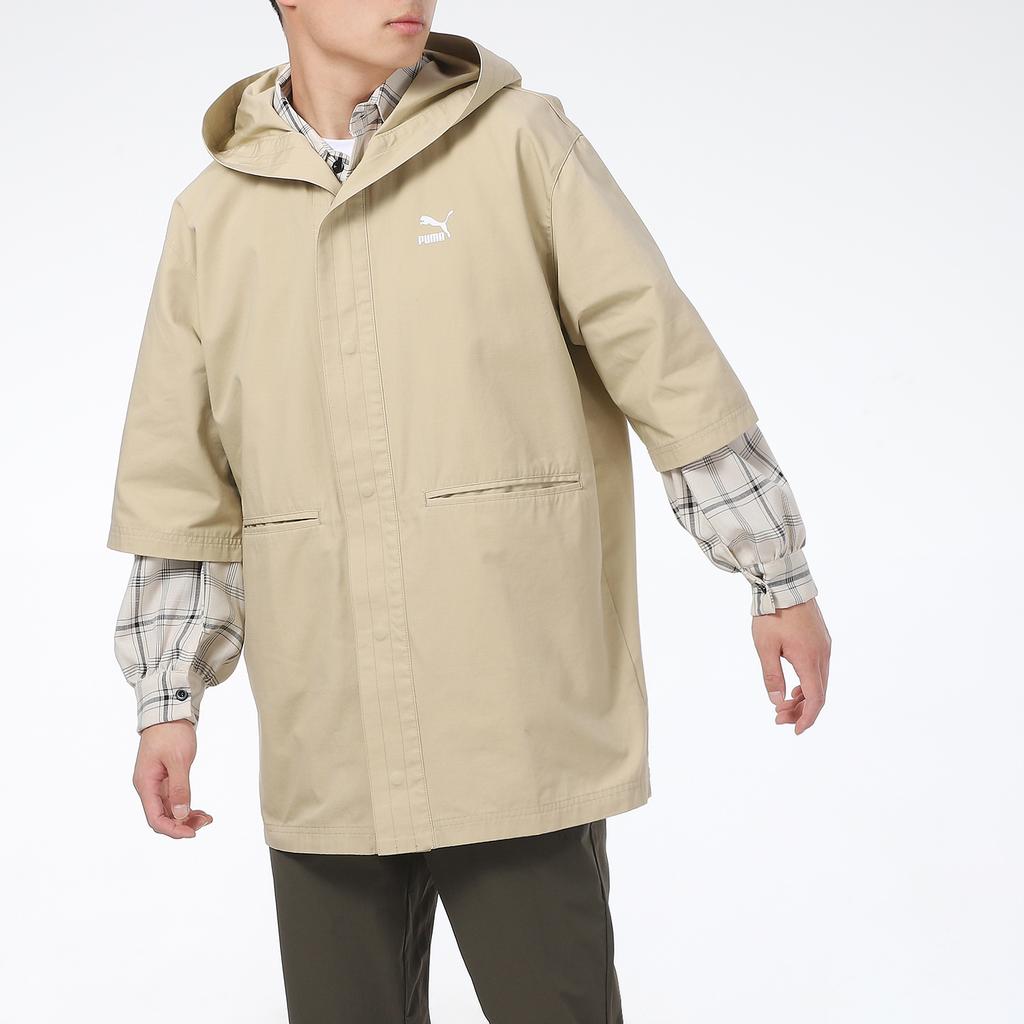 Puma Sporty Casual Hooded Short Sleeve Jacket Men Tops Khaki 533733-12