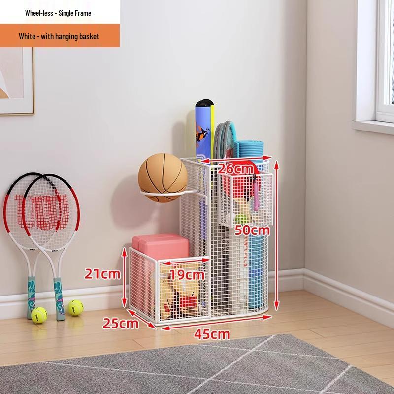 Estante de Chão para Armazenamento de Basquete e Prateleira de Brinquedos para Equipamentos Esportivos e Tapetes de Yoga