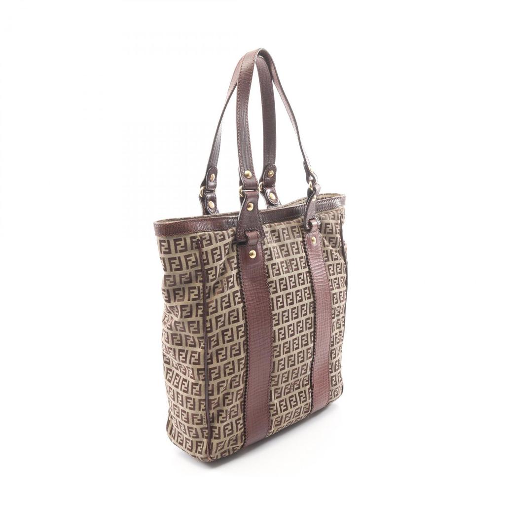 Used FENDI Zucchino Tote Bag 8BH162 canvas leather Beige Brown Used Women