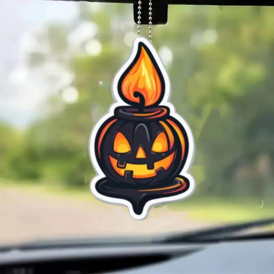 Halloween Car Rearview Mirror Charm Cartoon Bat/Cat/Ghost/Witch Acrylic Pendant 2D Flat Auto Interior Accessories for Cat Backpack Phone