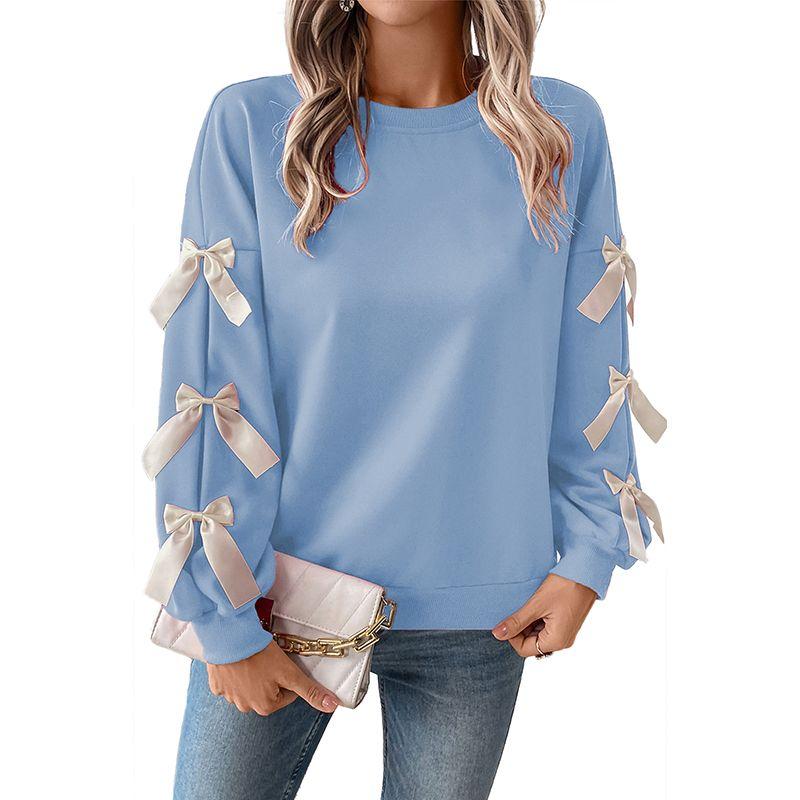 American Shiying Bows Decoration Long Sleeves Tops Female 2025 Winter New Design Sense Pullover Sweatshirt Female