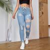 Stretchige zerrissene Skinny Jeans für Damen - 2024 Mode mit Kordelzug in der Taille und lässiger Waschung.