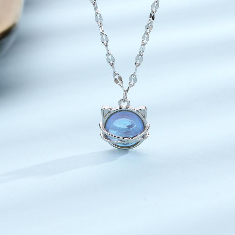 Colorful Glazed Cat Necklace, Personalized Mori, Cute And Sweet Moonstone Kitten Collarbone Chain, Recommended By Female Xiaohongshu