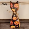 Harvest Celebration Mantel Decor Rustic Wooden Cat Ornament Vintage Halloween/Flower Wood Tabletop Signs Decorative Figurines for Fall Distressed