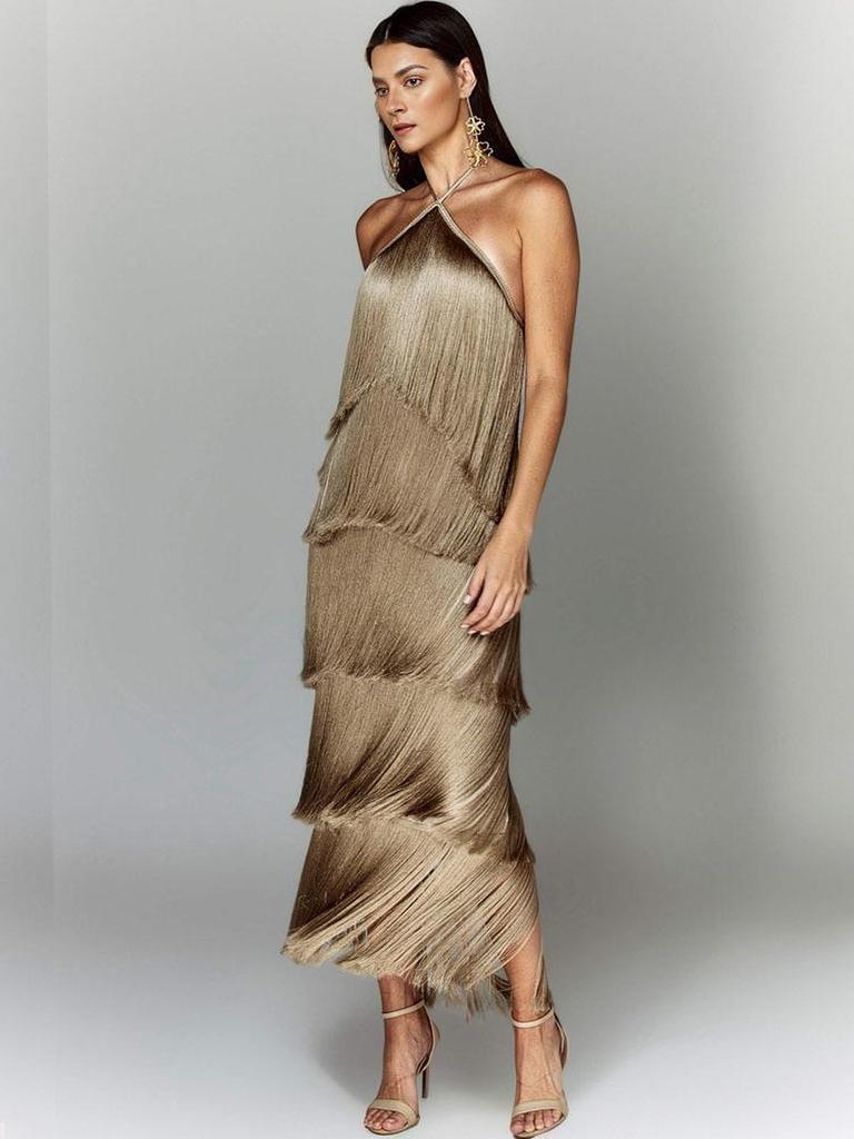 Fashion Suspended Chandelier Backless Slit Dress
