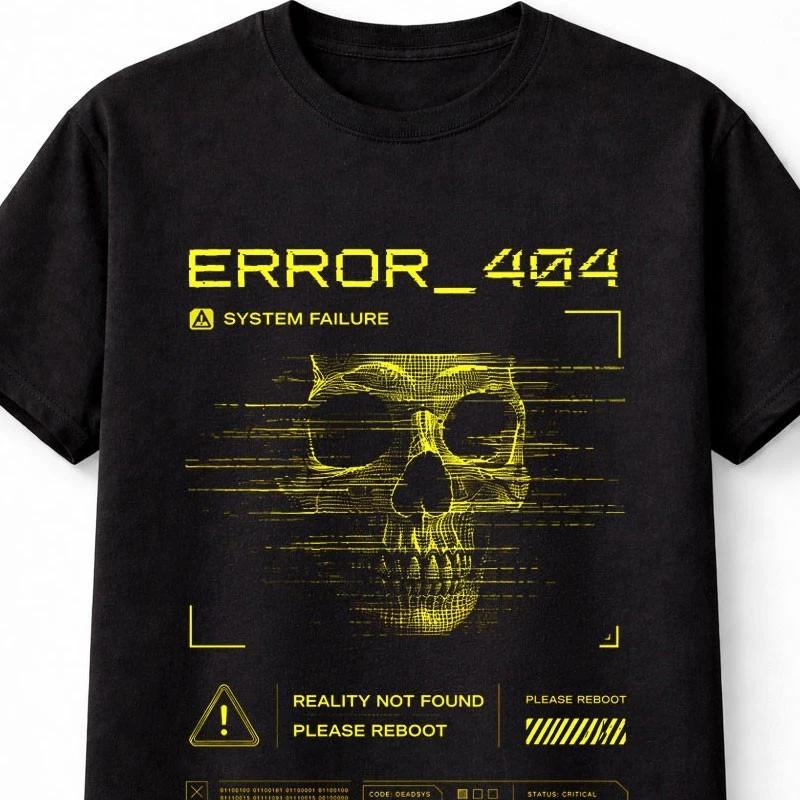 Error 404 Cyber Skull System Failure Glitch Y2K Hacker Unisex TShirt S