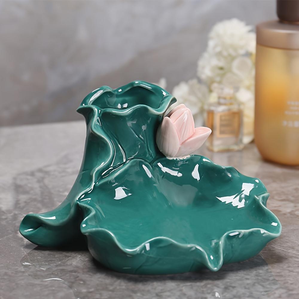 1pc Lotus Leaf Design Multifunctional Toothbrush Holder, Luxury Ceramic Bathroom Vanity Organizer for Toothbrushes, Toothpaste, Makeup Brushes