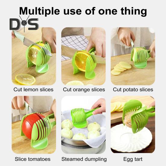 Lemon Tomato Slicer Vegetable Cutter Round Fruit Tongs Onion Holder Handheld Slicing Tool Multipurpose Kitchen Cutting Aid Gadget