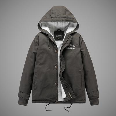 Winter Hooded Lamb Fern Cotton Coat Men's Plus Velvet Thickened Loose Work Clothes Cotton Jacket Pure Cotton Jacket Youth Casual Cotton Jacket