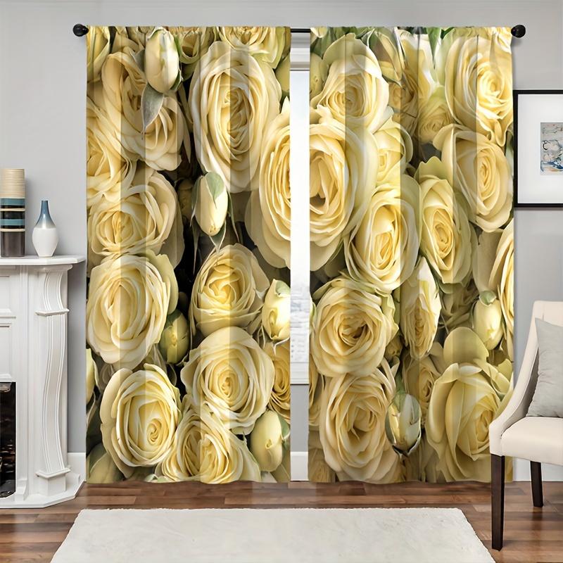 2 ks Nádherný zlatý růžový květinový závěs pro domácí dekoraci Kapsa na tyč Úprava okna Pro okna ložnice, kanceláře, kuchyně