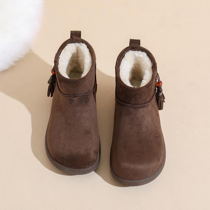 

Нишевый дизайн пушистые толстоподошвенные с бахромой универсальные зимние ботинки женские плюшевые короткие ботинки зимние новые пушистые ботинки 40 темно-коричневого