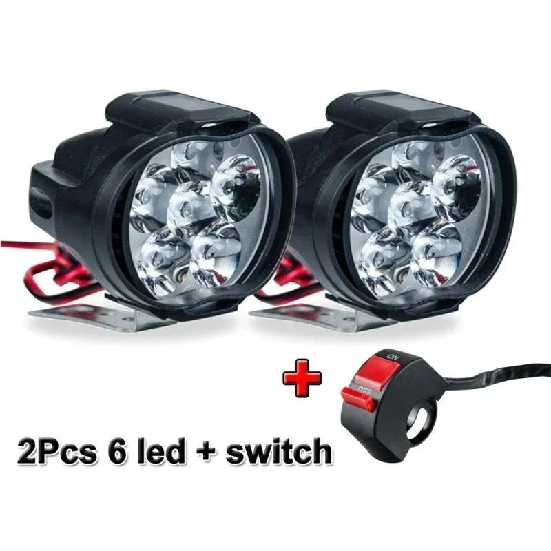 2/1PCS Work Lights 6 LED Motorcycle Headlight Spot Light Waterproof Super Bright Auxiliary Scooters Universal 12v Led Bar