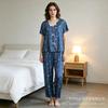 Pajamas Crimped Print Pink Short-sleeved Trousers Set Threaded Casual Sweet Loungewear