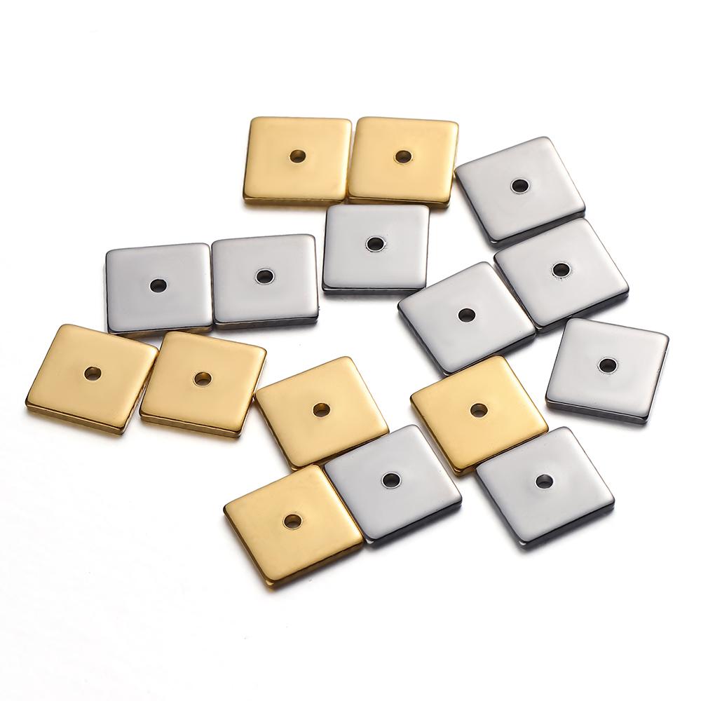 50pcs 8mm Stainless Steel Square Flat Spacer Beads Loose Beads Hole 1.3mm Gold Color Bead for Jewelry Making DIY Wholesale