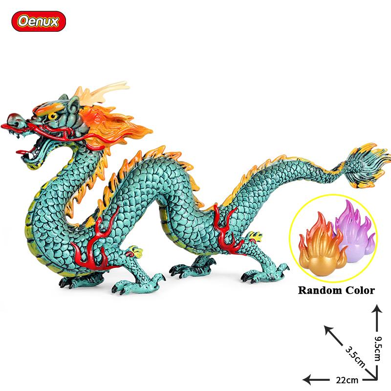 Oenux Original Mythical Chinese Dragon Dinosaurs Action Figures Animals Model Solid PVC Decoration Collection Kids Toy Gift