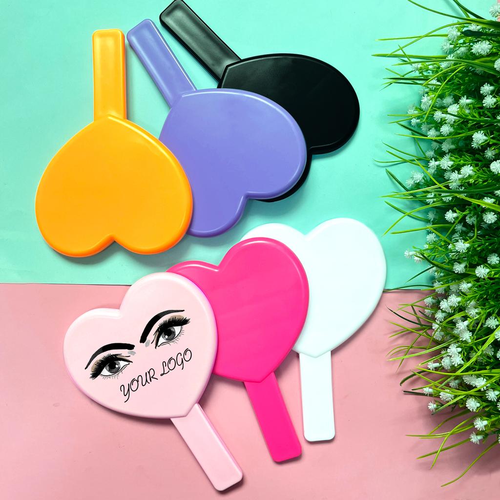 Low Moq Heart pink Shade Mirror for Makeup Custom logo Handle Makeup Colorful Cosmetic Mirror