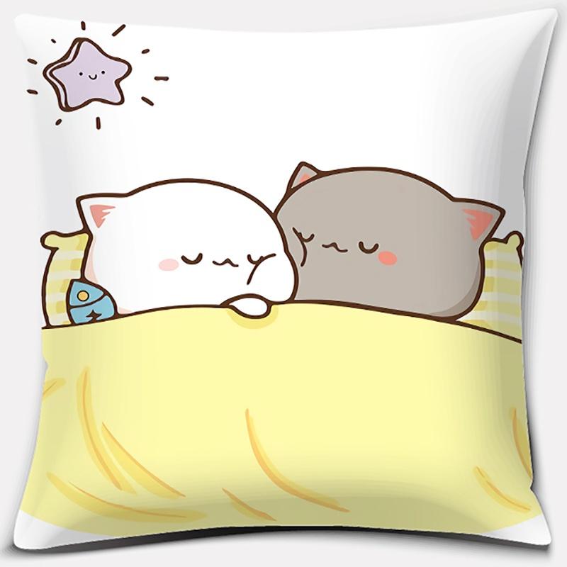 45x45cm Cartoon Cute Peach Blossom Cat Series Pillowcase Living Room Sofa Office Seat Soft Cushion Cover Home Decoration