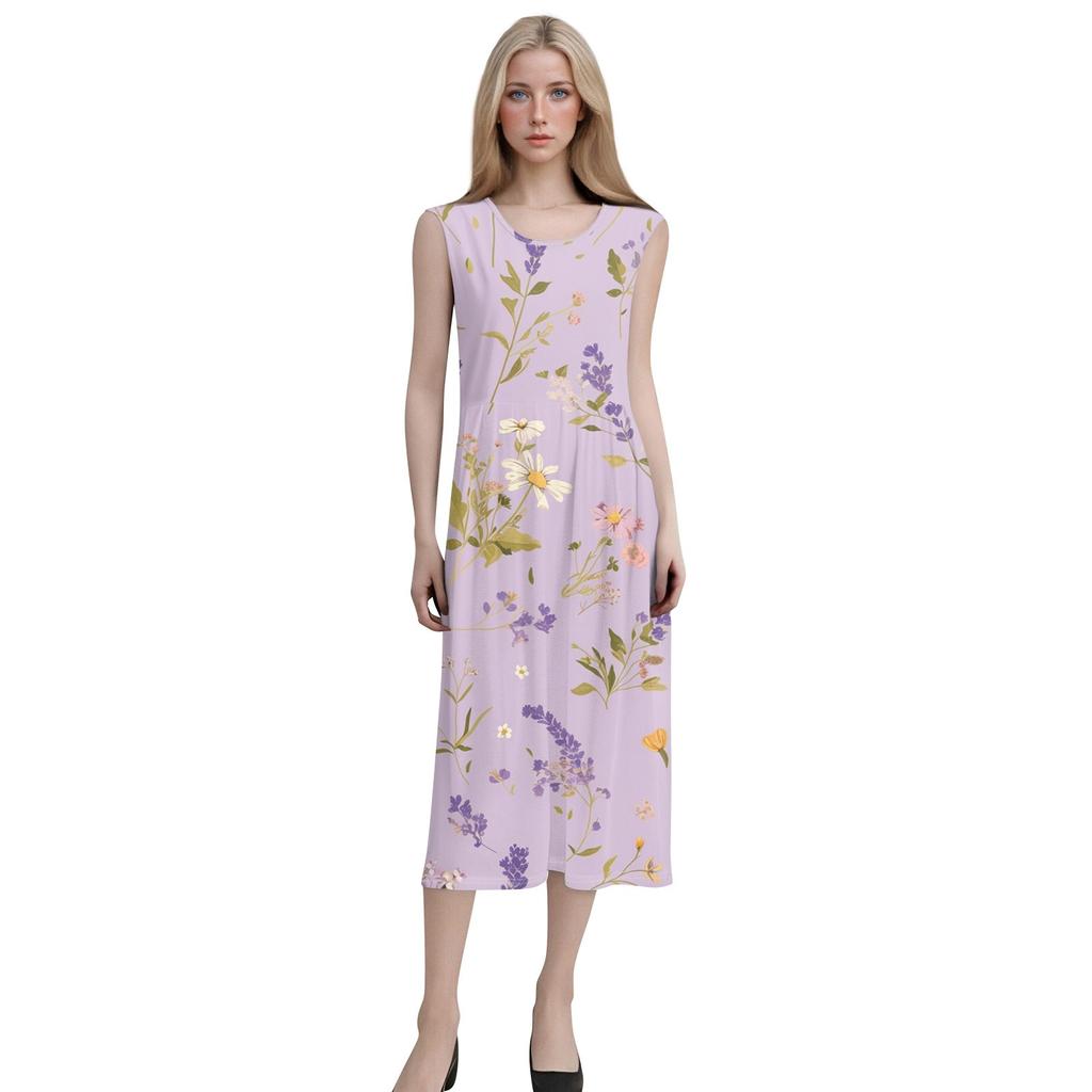 Lässige bedruckte Damenkleider mit Rundhalsausschnitt, Basic, klassisch, für den Alltag, ärmellos, lockere Kleider