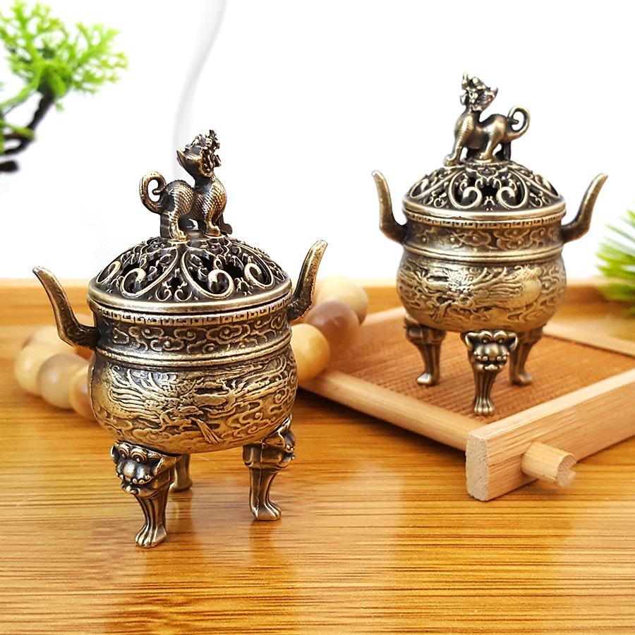 1pc Alloy Pixiu Lion Tripod Incense Burner Mini Retro Home Decor Auspicious Cloud Incense Tablet Burner (Without Incense) 7