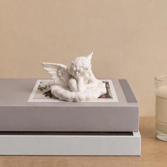 Little Angel Statue Figurine, 3D Printed Desktop Ornament, Matte Texture White Modern Style Sculpture, for Home Office Decor