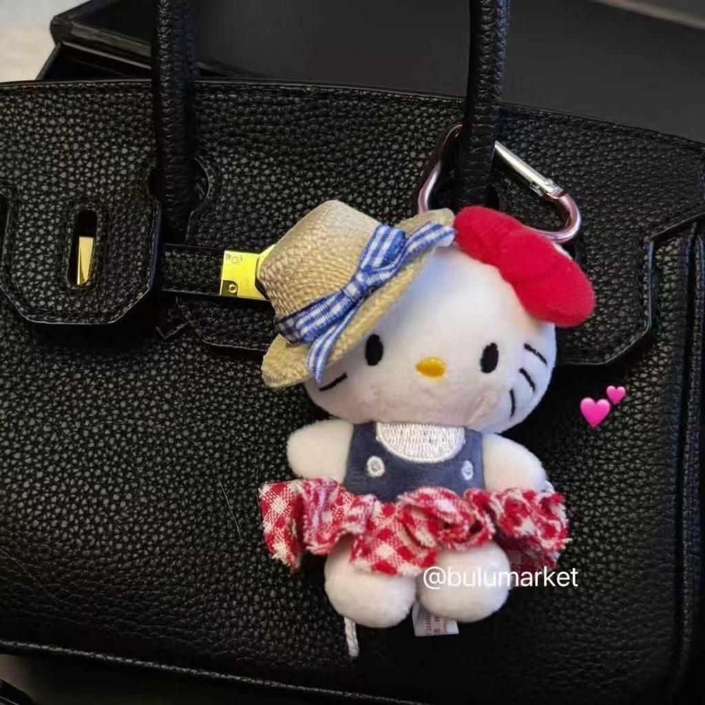 British Style Cute Kitty Glasses Pendant: Plush Doll Keychain for Backpack or Car Charm.