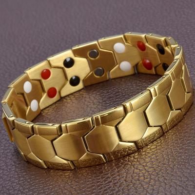 18MM Genişlik 4'ü 1 Arada Manyetik Erkek Bilekliği Hint Erkek Takısı Mat Altın Rengi Paslanmaz Çelik Erkek Bileklikleri
