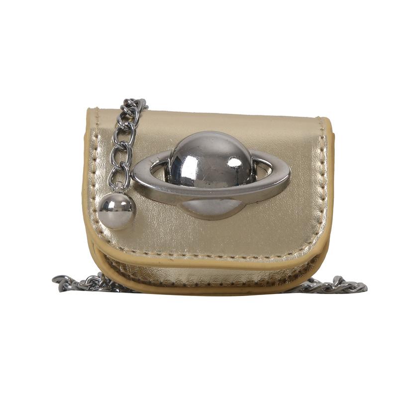 Trendy Faux Leather Saddle Crossbody Bag for Women Mini Chain Shoulder Handbag золотой