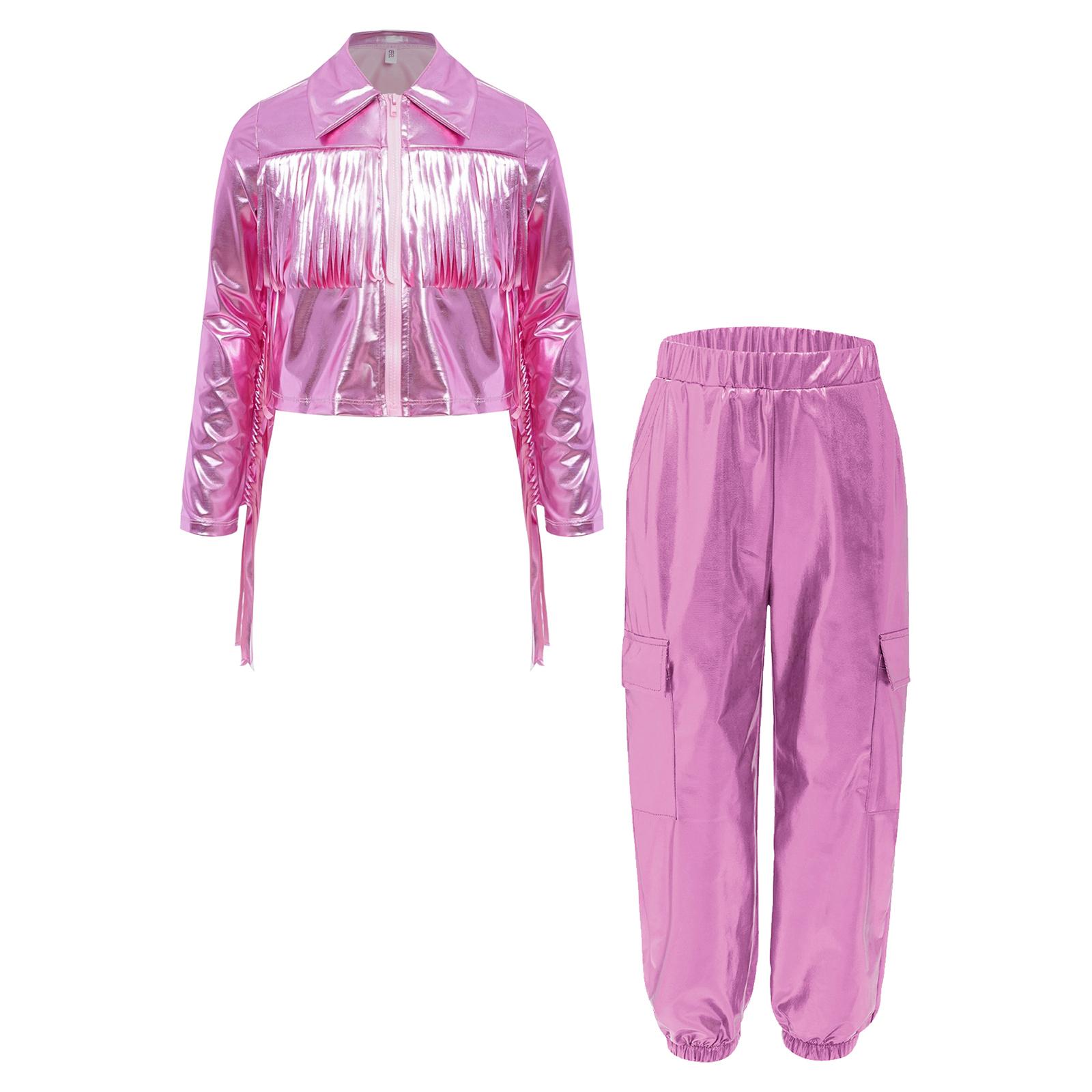 

Girls Long Sleeve Jacket and Pants Set with Zipper and Tassels for Jazz Performance 5-6 Years