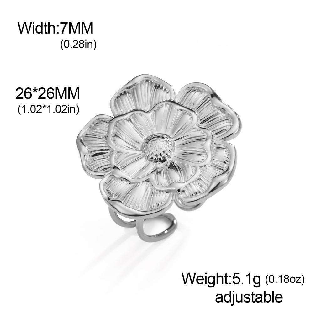 Adjustable Gold Plated Flower Rings for Women Stainless Steel Finger Rings 2026 Trendy Jewelry Anniversary Party Gifts New