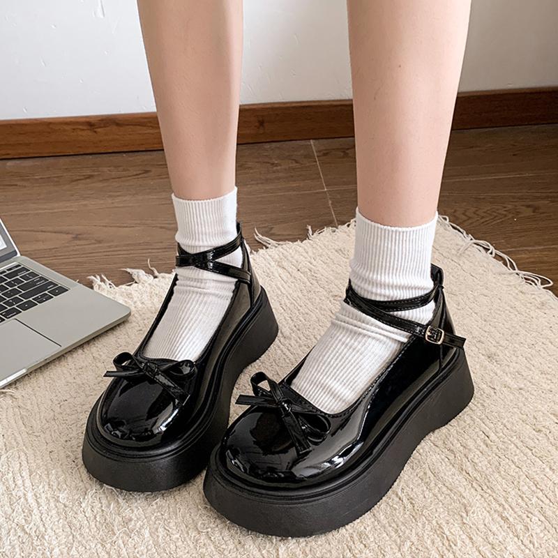 Fashion Bow-Knot Soft Shoes Woman Flats Oxfords Clogs Platform Butterfly Dress Leather Summer New Creepers Mary Janes Butterfly-knot
