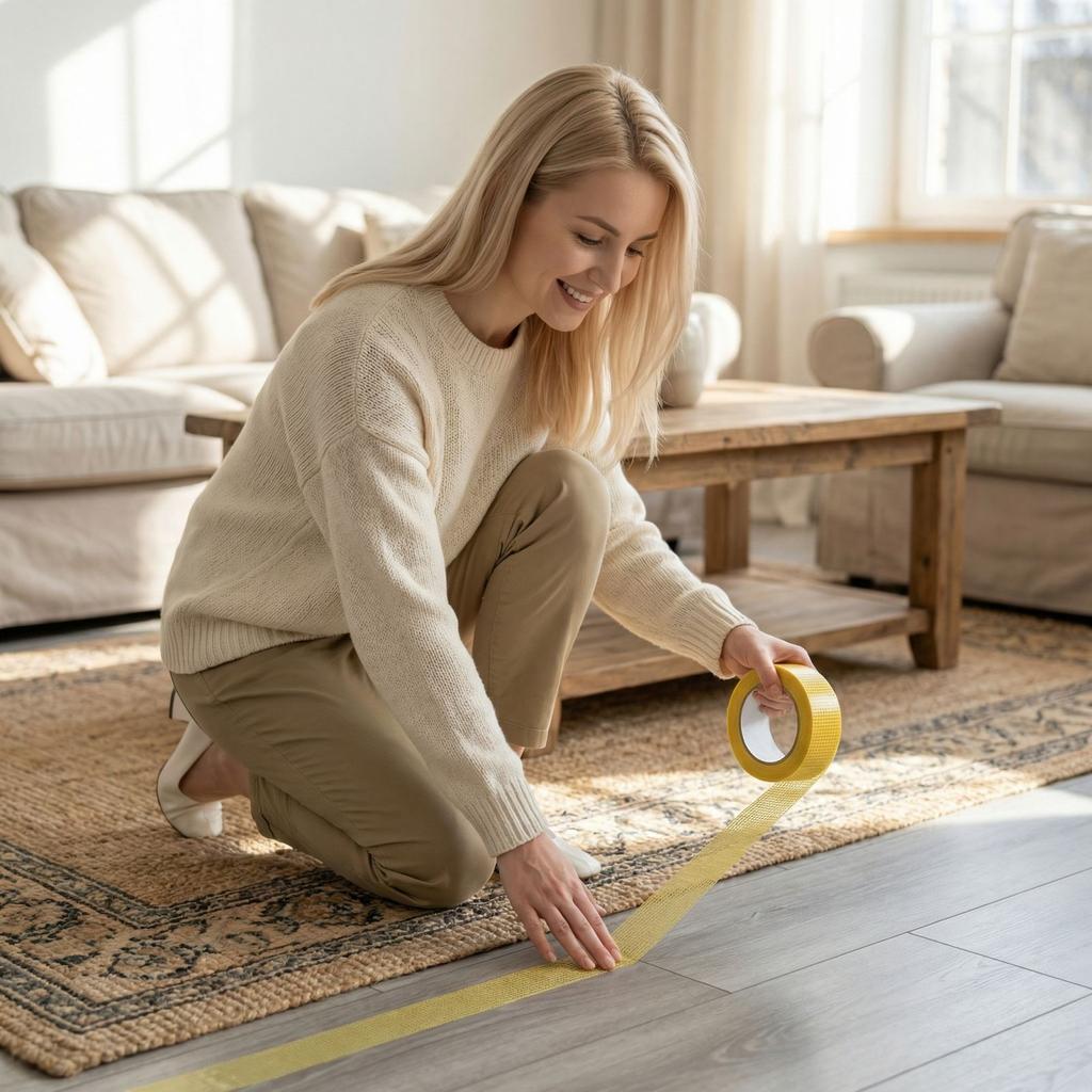 Yellow Cloth Double Sided Tape 1CM×5M Strong Adhesive for Carpet Floor
