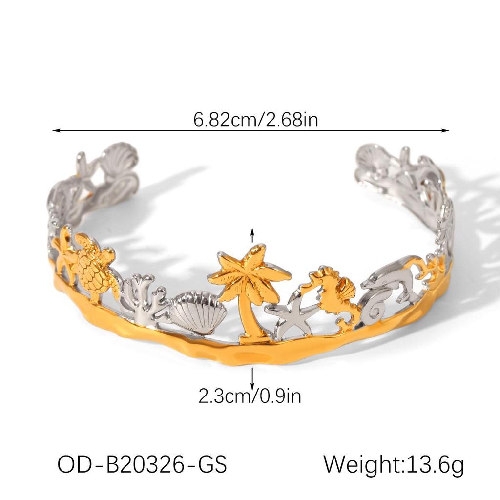 Hawaiian Stainless Steel Bracelet: Starfish, Turtle, Dolphin & Coconut Tree Charm Jewelry for Women