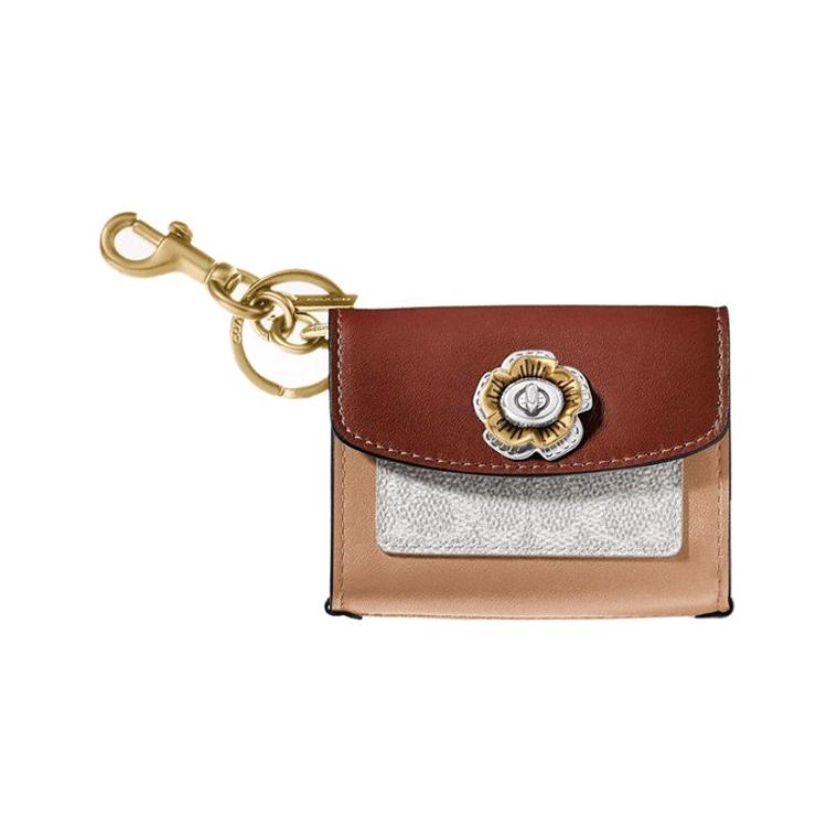 New COACH Parker Canvas Snake Skin Handbag Charm Wallet Mini Women's Brown & Milk Tea Brown 1636-B4QZ9