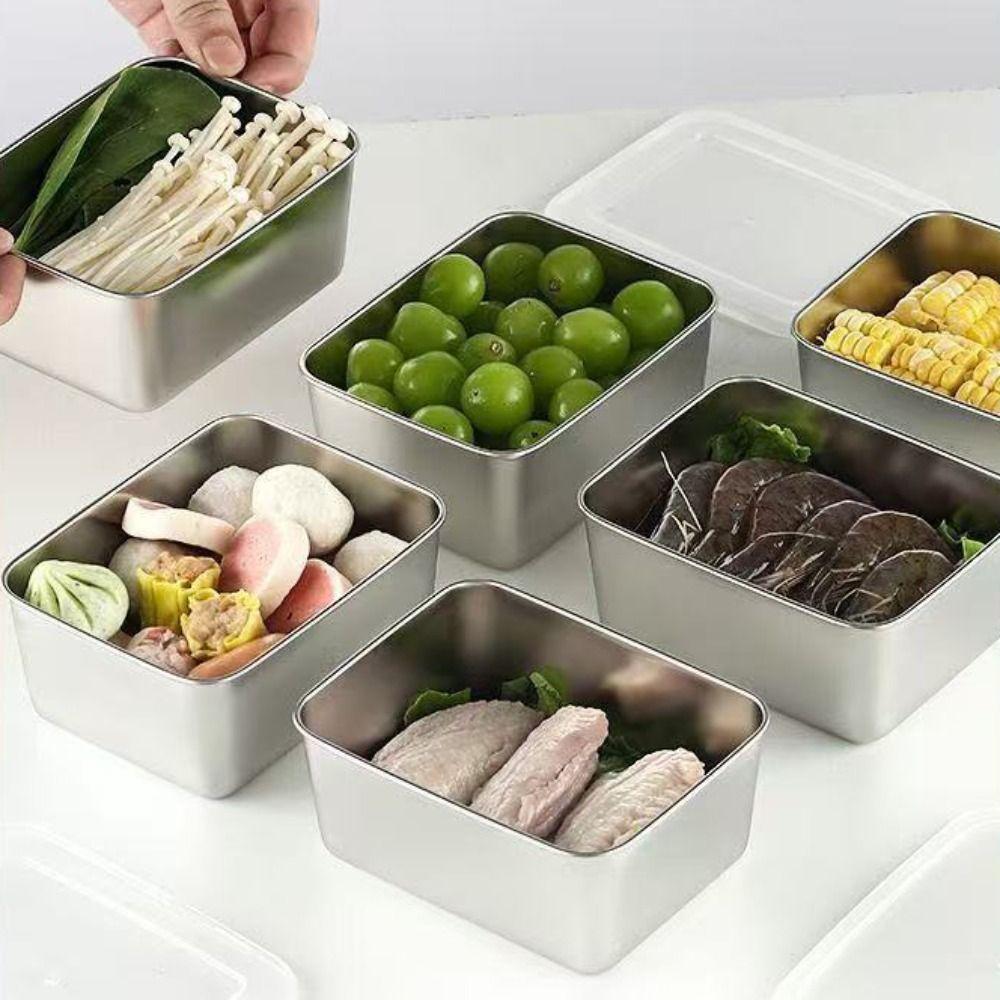 6Pcs With Lids Food Storage Containers Stackable Reusable Stainless Steel Food Containers Leakproof Thickened