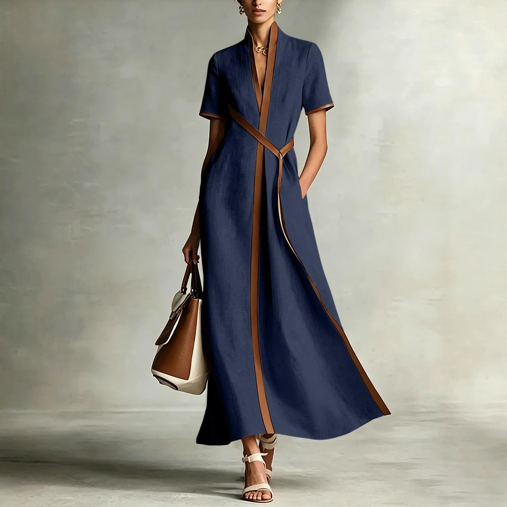 Ladies' Casual And Elegant Temperament Color Blocked Long Dress