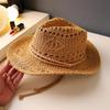 New Hand-woven Straw Hat Women's Hollow Spring and Summer Breathable Men's and Women's Couple Hats Sun Protection Western Cowboy Hat