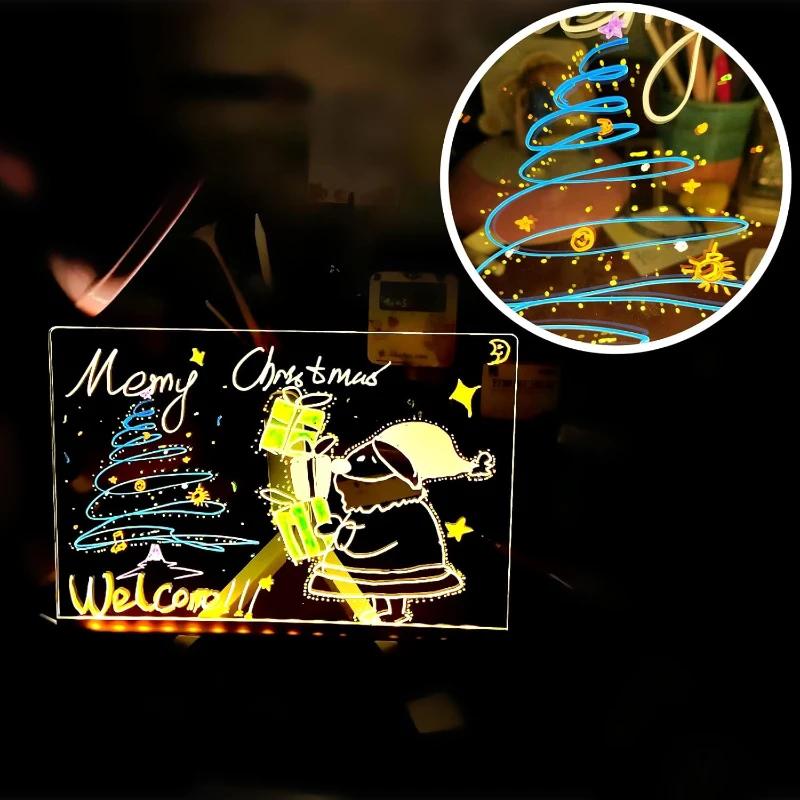 Drawing LED Board with Light, USB Powered Erasable 7 Color Message Note Board for Kids with Markers & Stand, Birthday Xmas Gift