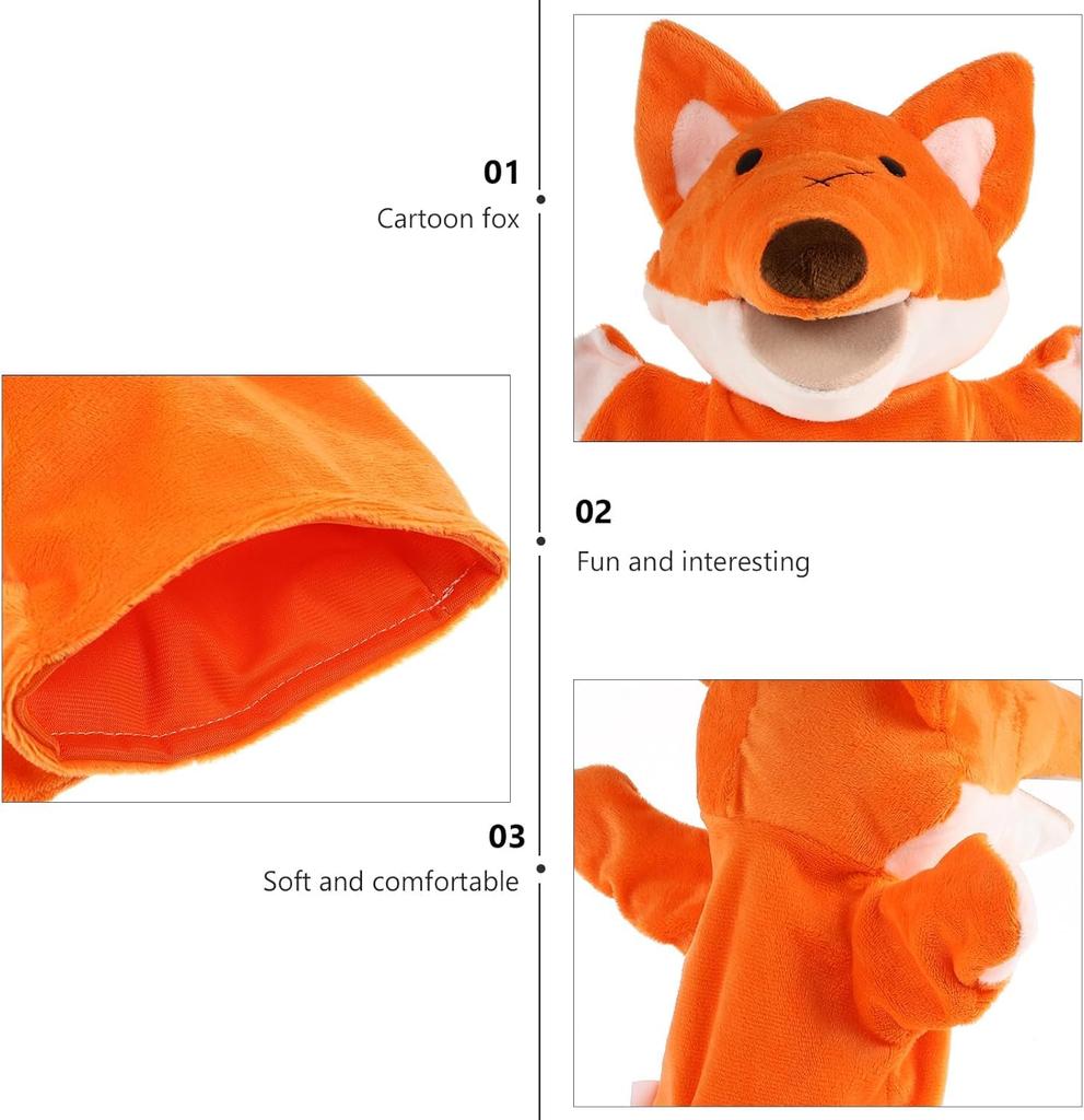 Hand Puppet with Moving Mouth, Plush Animal, Fox, Kids, Soft, for Theatre, Ventriloquism, Gloves, Cute, Gift