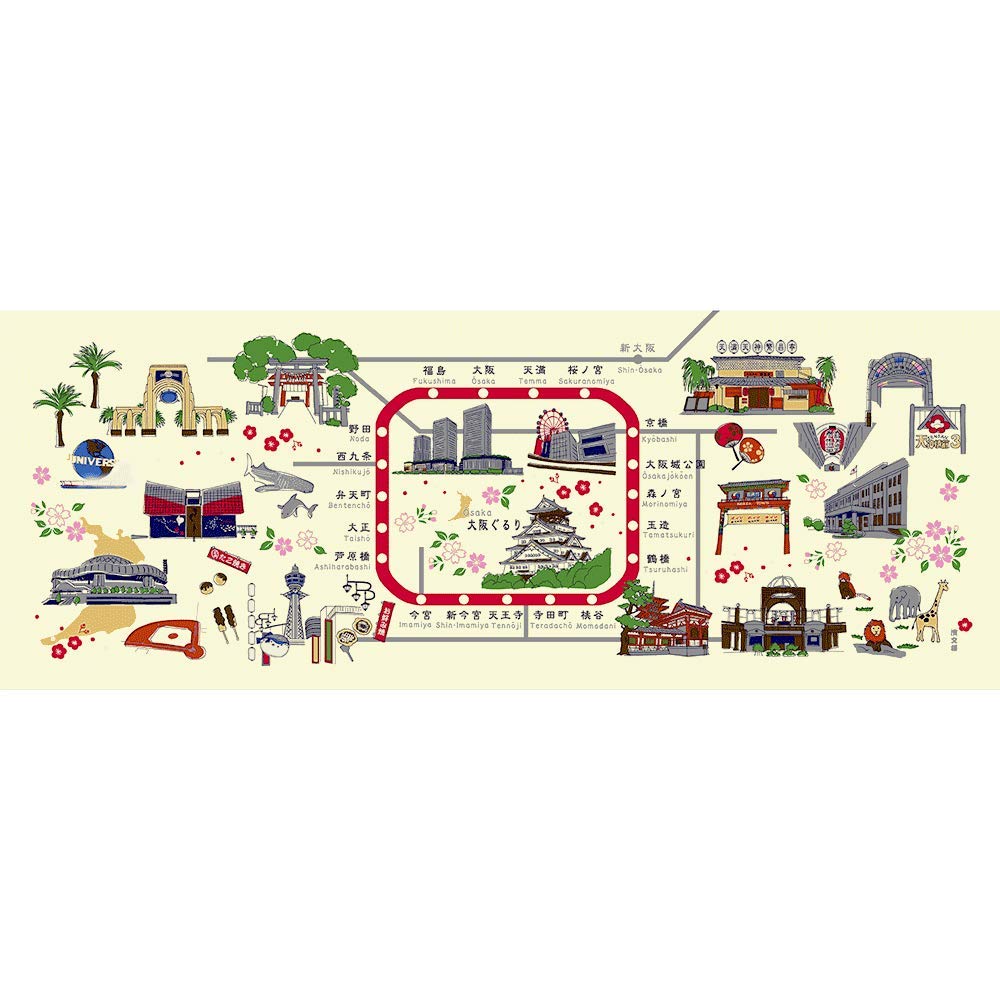 

Hamamonyo Illustrated Hand Towels Around Osaka