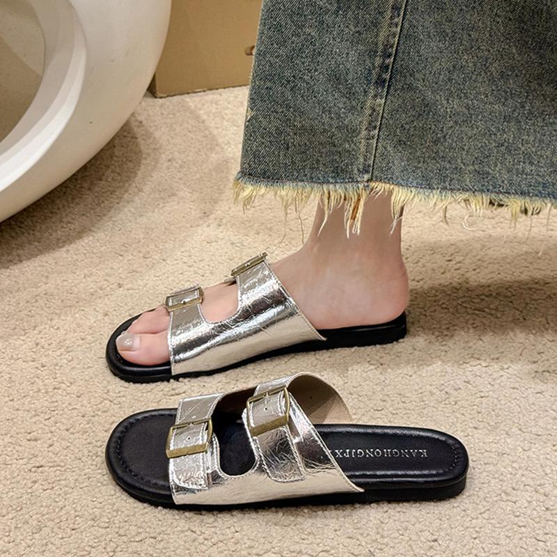 Fashion Beach Shoes Womens Slippers Outdoor Slides Pantofle Sabot Flat 2025 Soft Silver Casual Leisure Shoes Slippers Soft Summer Clogs