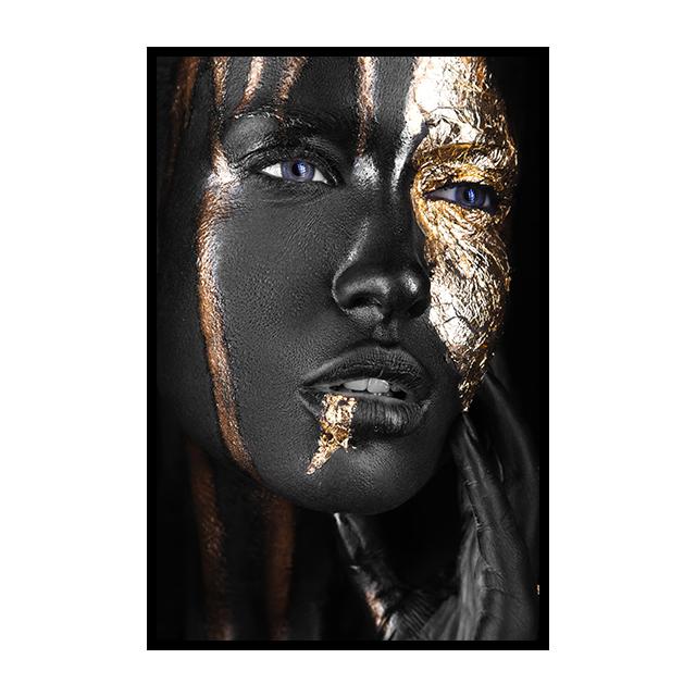 African Woman Canvas Poster Gold Foil Mask Jewelry Decorative Painting Living Room Wall Painting for Modern Home Decor Painting