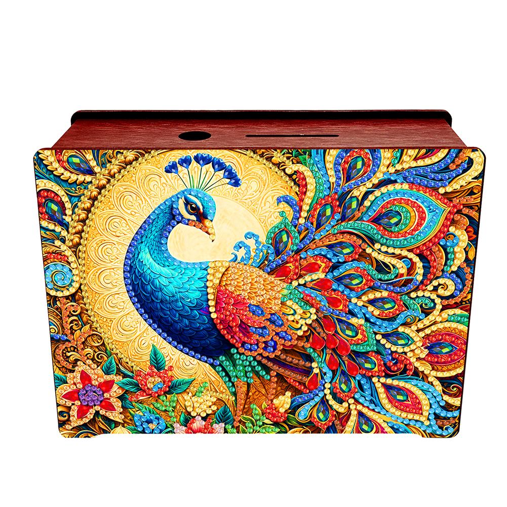 Creative 5D DIY Diamond Painting Money Saving Box Desktop Diamond Art Kits Wooden Coin Bank Storage Box for Home Decor and Gift