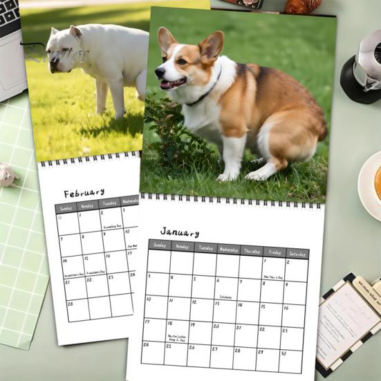Creative Planning Supplies 2027 Pooping Dogs Square Wall Calendar, Funny Dog Theme 12 Month Hanging Twelve Journal Planner for Home Office,