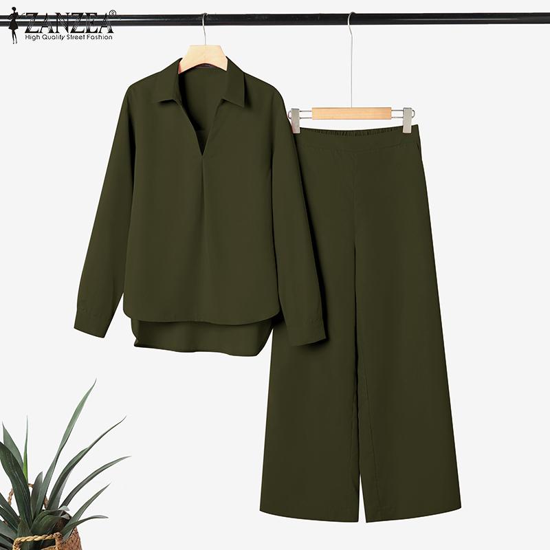 ZANZEA Women Long Sleeve Blouse and Pants Casual Two Piece Suit Sets