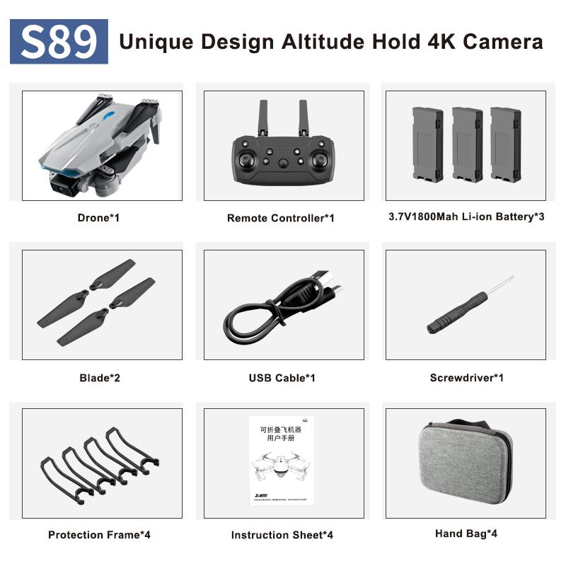2022 New Mini Drone S89 Pro 4k HD Dual Camera WiFi Fpv Dron Height Preservation Quadcopter Rc Helicopters Quadcopter Boy Toys