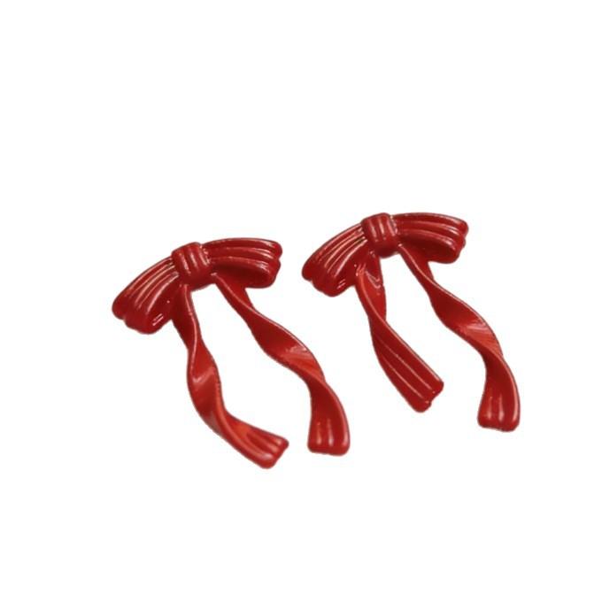 New Natal Red Bow Stud Earrings, Sweet Temperament, Versatile, Niche Design Sense, Retro Hong Kong Style Earrings